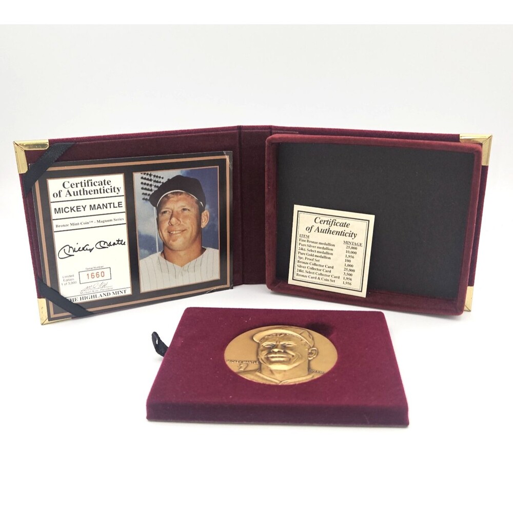 Highland Mint Mickey Mantle Bronze Mint Coin Medal Limited Edition COA 1660